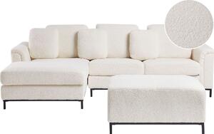 BELIANI Divano angolare bianco bouclè imbottito lato destro a L con tabouret cuscini decorativi moderni soggiorno