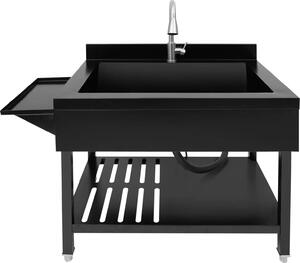 Lavello da cucina, acciaio inox, rubinetto estraibile, nero