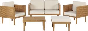 BELIANI Set di divani da giardino in legno di acacia chiaro crema bianco cuscini 4 posti design moderno giardino terrazza