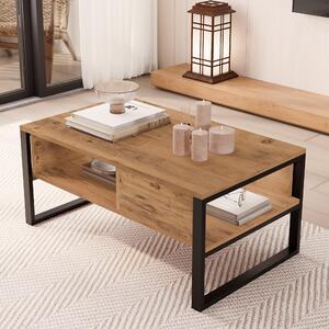 Tavolino 'Laukaa' struttura rettangolare in metallo 100 x 60 x 45 cm aspetto rovere rustico