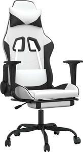 Sedia da gaming vidaXL con funzione massaggio e poggiapiedi, in Pelle finta bianca e nera