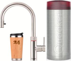 Rubinetto da cucina QUOOKER "QUOOKER Flex COMBI B rubinetto estraibile in acciaio inox con 100 °C (22XRVS)" (2 fori) Rubinetto per lavello con funzione acqua bollente a 100 °C