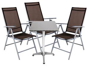 Set da bistrot da 4 pezzi, in alluminio, con tessuto/colore marrone cioccolato