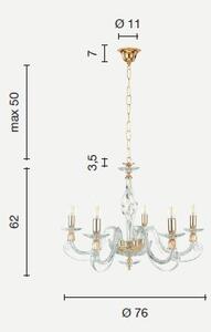 Lampadario in vetro soffiato 1306 5 luci lp.1306-5-bco