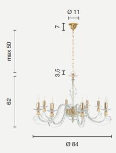 Lampadario in vetro soffiato 1306 8 luci lp.1306-8-fume