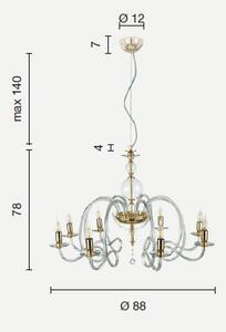 Lampadario vivaldi in vetro lavorato a mano, dettagli in cristallo 