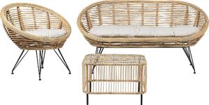 BELIANI Set divano 3 posti con tavolino in rattan naturale cuscino di seduta in cotone beige chiaro interno esterno stile boho
