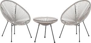 BELIANI Set da bistrot grigio chiaro in rattan artificiale Tavolo 2 sedie rotonde in vimini 2 posti per balcone terrazza giardino design moderno