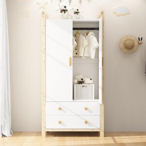 Armadio Flieks con barra e 2 cassetti, armadio a 2 ante per camera da letto armadio per corridoio armadio per soggiorno, bianco