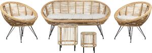 BELIANI Divano a quattro posti con tavolini in rattan naturale beige chiaro divano in cotone interno esterno stile boho