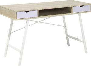 BELIANI Scrivania da ufficio marrone chiaro con bianco 120 x 48 cm 2 cassetti di design moderno