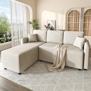 Divano angolare L, 3 posti, dimensioni 187,5x144x85,5 cm, rivestito in chenille, con ampia superficie di appoggio (144 cm), ideale per il soggiorno o per la residenza universitaria, completo di 2 cuscini
