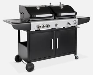 Barbecue combinato a gas e carbonella con fuoco laterale, Nero