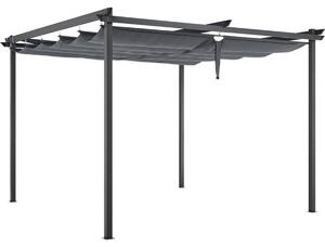 Pergola autoportante KIBA, dimensioni 3 x 3 metri, con tetto estendibile, colore grigio antracite, struttura in acciaio con rivestimento a polvere, telo in poliestere idrorepellente