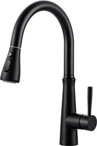Rubinetto da cucina Miscelatore ad alta pressione allungabile in acciaio inox girevole a 360° 2 tipi di getto d'acqua, nero