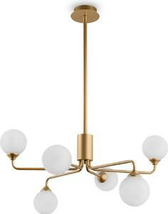 Lampada da soffitto in metallo e vetro L: 65 cm in oro bianco opaco G9 a 6 luci con paralume a globo retrò