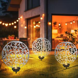 Set di 3 luci da giardino solari, effetto luminoso, color argento anticato, altezza 41 cm
