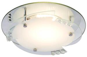 Lampada da soffitto a LED, vetro bianco, cristalli, bordo a specchio, diametro 25 cm