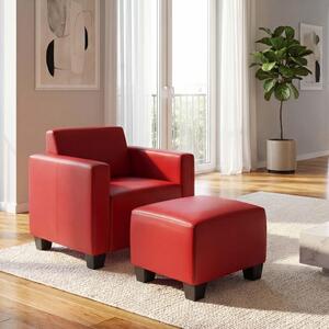 Poltrona modulare Poltrona lounge con pouf Moncalieri, ecopelle ~ rosso
