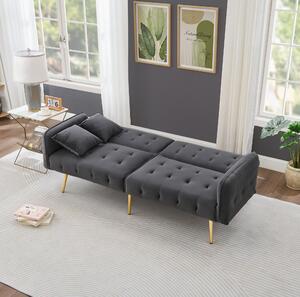 Divano letto a due posti, dimensioni 178x82x70 cm, con funzione letto, schienale e braccioli regolabili, rivestito in velluto, ideale per il soggiorno