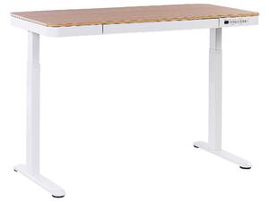 BELIANI Tavolo regolabile elettricamente Legno chiaro Bianco Piano del tavolo Struttura in acciaio verniciato a polvere 120 x 60 cm Design moderno