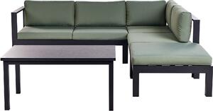 BELIANI Set di divani da giardino a 5 posti struttura in metallo nero cuscini verdi tavolo in vetro moderno set da salotto scandinavo per esterni