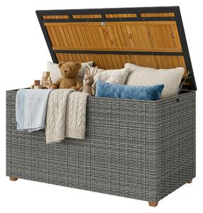 Outsunny Gartenbox 450 L in polyrattan impermeabile, contenitore per cuscini con coperchio in legno