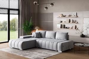 Divano angolare Masseno ALESE L-S con funzione letto a L, divano con box letto, divano da soggiorno, divano, divano letto, set di divani - grigio chiaro, MONOLITH 84