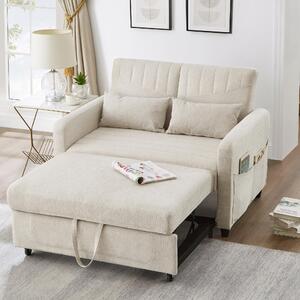 Divano letto 2 posti, dimensioni 114x77x82,5 cm, divano letto beige con funzione letto, design estensibile, schienale regolabile in 3 posizioni
