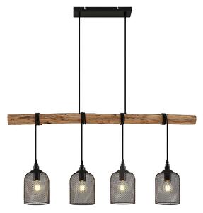 Lindby lampada a sospensione Elrond, 116 cm, nero, 4 luci, legno