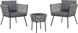 BELIANI Set da bistrot in rattan grigio con cuscini sfoderabili Tavolino da giardino