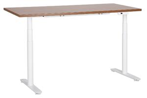 BELIANI Scrivania regolabile in altezza piano in legno scuro struttura in acciaio bianco 160 x 72 cm regolazione elettrica in altezza ufficio moderno