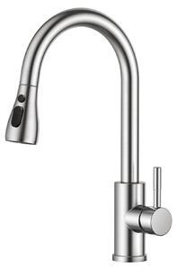 Rubinetto da cucina estraibile - Miscelatore acciaio inox - Rotazione 360° - Bocca alta - Argento