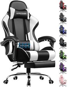 GTPLAYER Sedia da gioco con poggiapiedi e cuscino lombare massaggiante Sedia da ufficio Sedia da gioco Sedia da gioco ergonomica con braccioli di collegamento fino a 150 kg di portata BIANCO