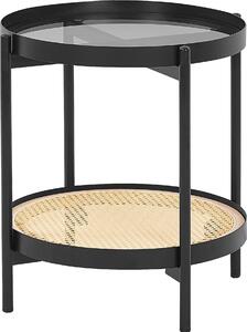 BELIANI Tavolino nero in legno chiaro piano in vetro struttura in metallo forma rotonda intreccio Vienna stile moderno soggiorno