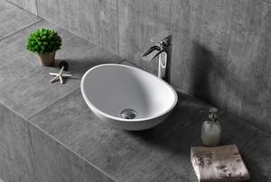 Lavabo da appoggio modello TWA29 in mineralguss (acrilico puro) - Bianco opaco - 42x34x15 cm. Kit di scarico selezionabile: Senza kit di scarico. Copertura aggiuntiva per il kit di scarico: Nessuna copertura aggiuntiva