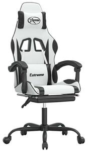 Sedia da Gaming con Poggiapiedi Bianco e Nero in Pelle finta