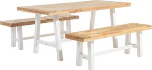 BELIANI Set di mobili da giardino in legno di acacia bianco marrone chiaro 7 posti Patio Outdoor Moderno