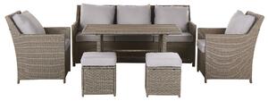 BELIANI Set di divani da giardino per 5 persone in rattan artificiale grigio con cuscini beige Tavolo rettangolare e 2 poltrone 2 sgabelli