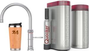 QUOOKER CLASSIC FUSION ROUND bocca fissa acciaio inox COMBI B con CUBE 2 (22CFRRVSCUBE) Rubinetto per acqua bollente a 100°C con sistema di acqua potabile Incl. tazza termica