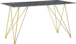 BELIANI Tavolo da pranzo nero e oro, 80 x 140 cm, gambe a forma di "V", piano in vetro temperato, aspetto marmo, rettangolare, moderno, elegante, raffinato, stile glamour