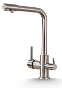Rubinetto da cucina a 3 vie, girevole a 360 gradi, in ottone e acciaio inossidabile, con filtro per l'acqua