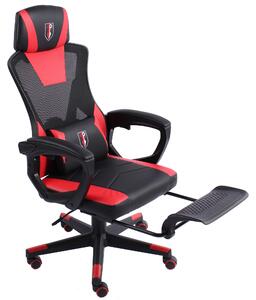 Sedia da gaming dal design moderno in stile racing con poggiapiedi ribaltabile - Sedia da gaming con braccioli regolabili - Sedia da scrivania ergonomica da gaming con cuscino di sostegno aggiuntivo, Colore: Nero/Rosso
