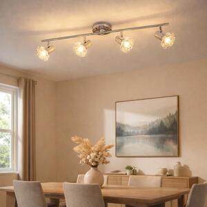 Plafoniera a LED, metallo, bianco, cromo, cristalli, mobile
