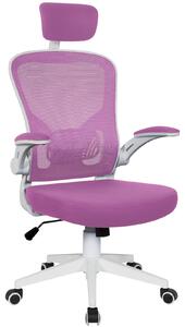 Sedia da ufficio ergonomica, girevole, per scrivania, con struttura in rete, colore: bianco/rosa, con poggiatesta