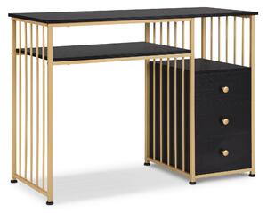 M MCombo scrivania con cassetti, tavolo da toeletta per unghie, in legno struttura in metallo, scrivania per computer soggiorno 45,5 x 109 x 81cm 2407 nero-oro