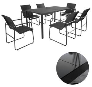 Set da salotto 7 pezzi gruppo di sedute da giardino all'aperto panca tavolo da pranzo tavolo in vetro