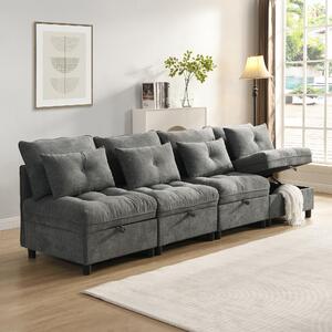 Divano letto modulare a 4 posti, dimensioni 274x76x87 cm, divano modulare componibile con spazio contenitivo sotto tutti i cuscini, rivestito in tessuto tipo chenille, ideale per il soggiorno