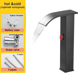 Rubinetto lavabo a cascata Smart Sensor nero, miscelatore acqua calda e fredda, design contemporaneo, nero Grande A