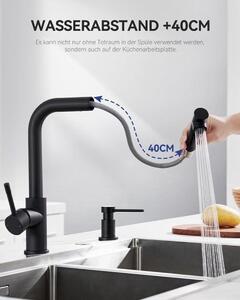 Miscelatore da cucina estraibile - Miscelatore ad alta pressione - Doccetta manuale con due tipi di getto - Rotazione a 360° - Design elegante